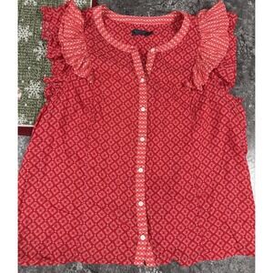 Vineyard Vines Martha's Vineyard Flutter Sleeve Top Button Up Top Chelsea Geo L